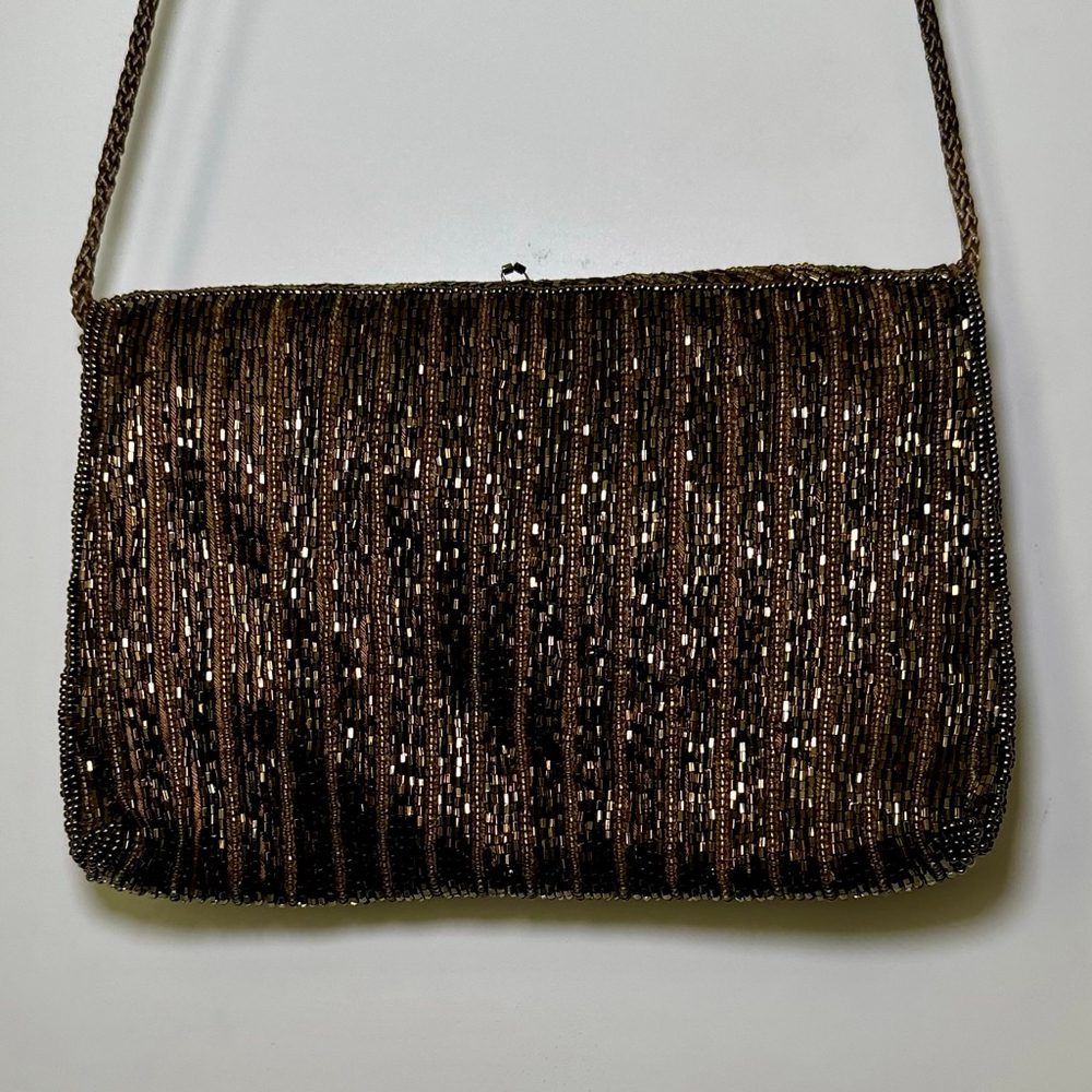 Gold Beaded Evening Bag with Delicate Gold Rope Strap - Picture 3 of 5